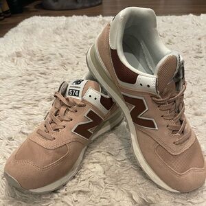 New Balance 574 Women’s Taupe Rose and Rust Brown Sneakers